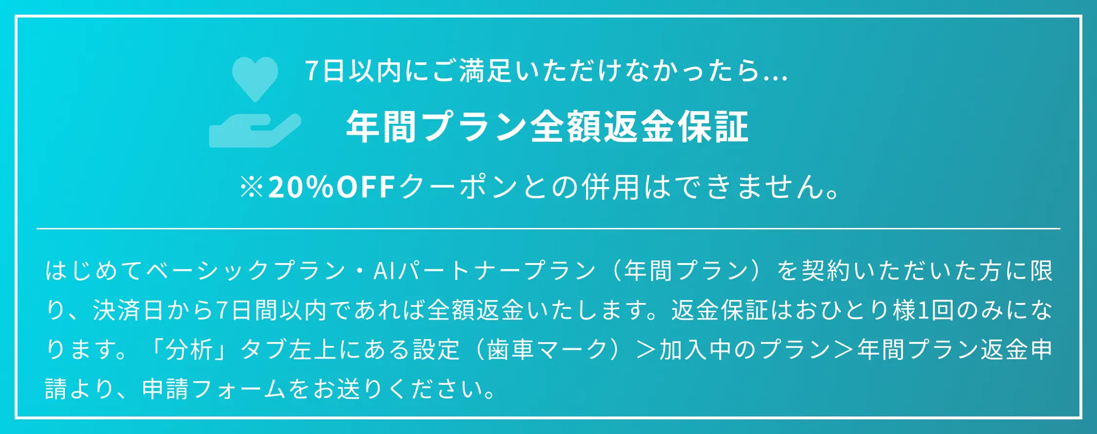 Awarefy 年間プラン全額返金保証 20%OFF併用不可の公式表示