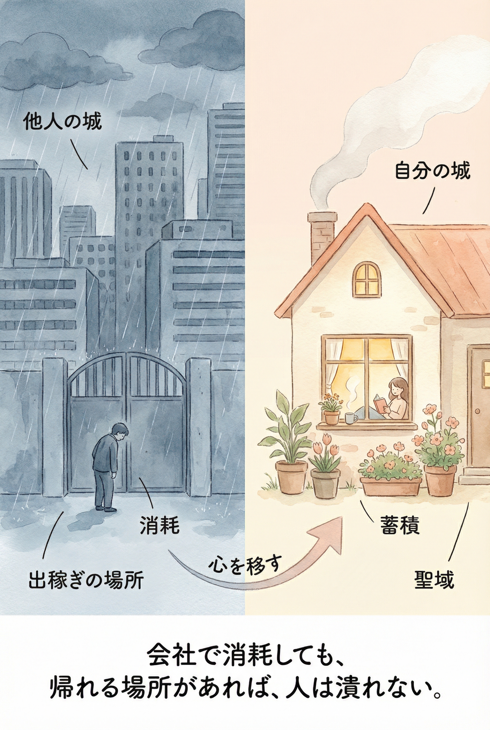 会社で消耗するINFPが、出稼ぎから、自分の城という聖域へ心を移していく様子